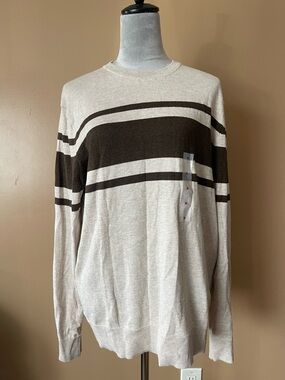 Old Navy Men's Crewneck Sweater in Beige with Brown Stripes size medium new
